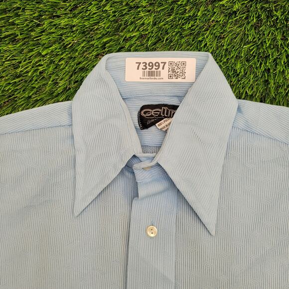 Vintage 70s Disco Button Shirt Medium 19x25 Polyester Blue - Picture 13 of 14